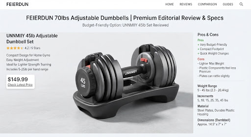 UNNMIIY adjustable dumbbell set with a compact, budget-friendly design.