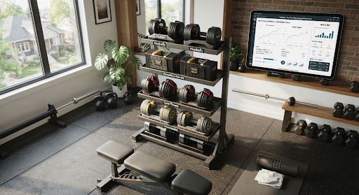 Modern home gym weight bench setup